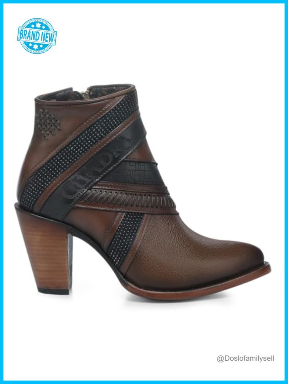 Genuine Bovine Leather Bootie Handwoven Zipper Block Heel Casual Formal